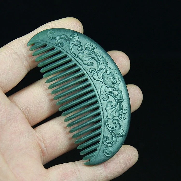 天然玉石和田玉梳子花开富贵梳子美人梳饰品首饰