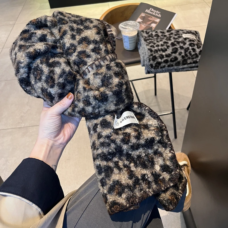 WEIWEI&GRACE豹纹女冬季韩版百搭围脖高级感仿羊绒加厚保暖