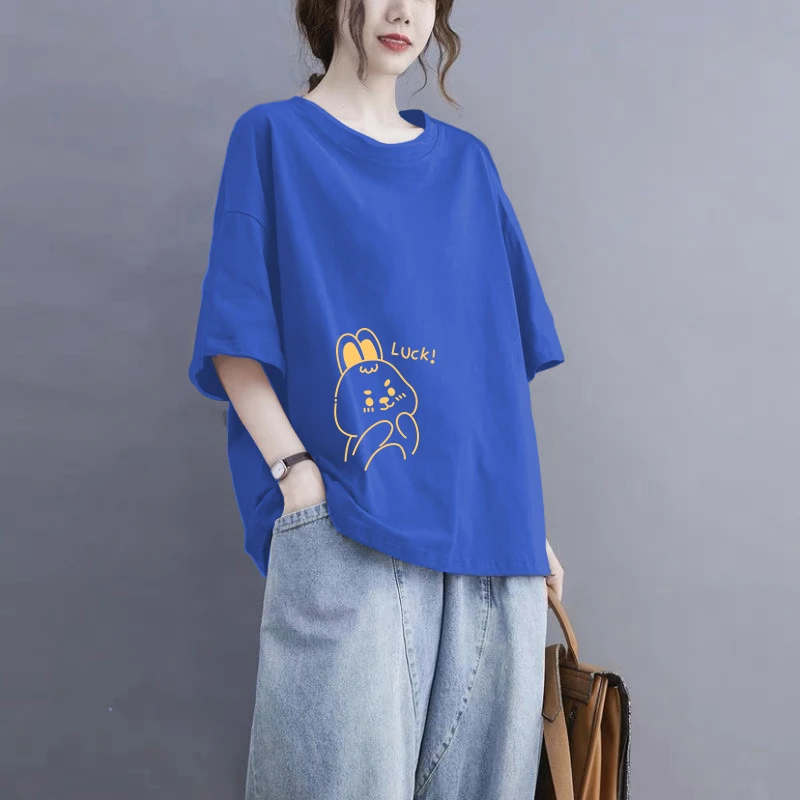 100%纯棉短袖T恤女夏季大码显瘦宽松韩版妈妈装百搭半袖休闲上衣T