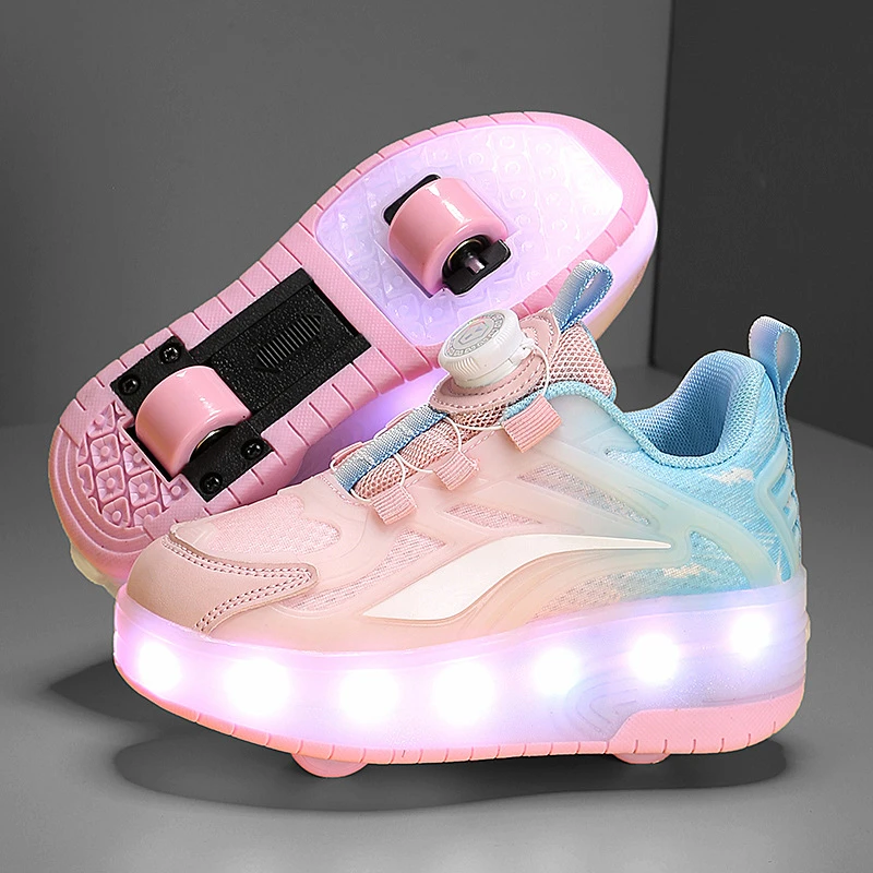 网面暴走鞋女童男童四轮隐形滑轮鞋可走路变形鞋透气轮子鞋溜冰鞋