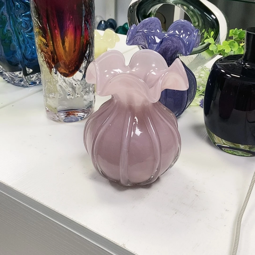 粉色琉璃花瓶花瓶摆件家居高17