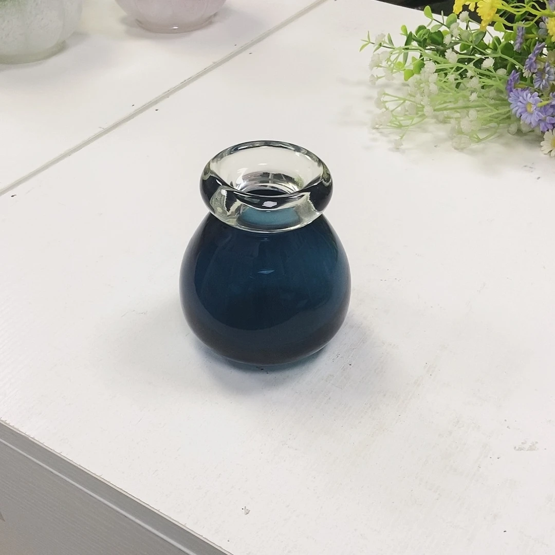 蓝色琉璃花瓶摆件家居高13
