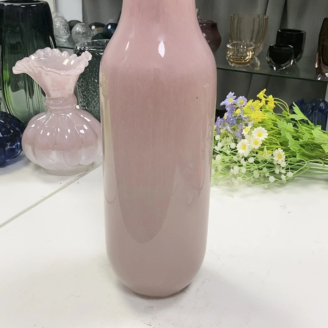 粉色琉璃花瓶摆件家居高35