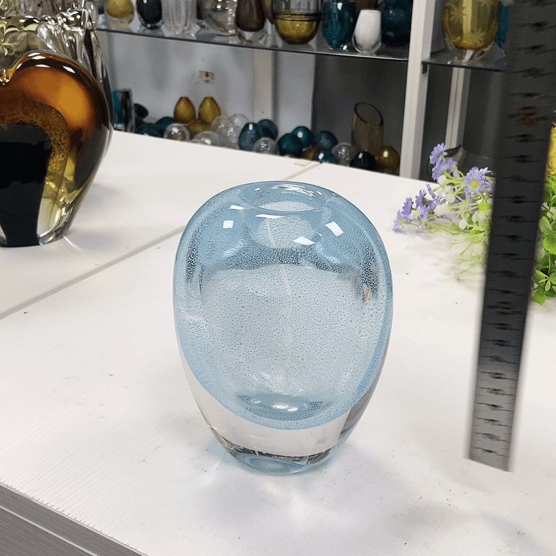 琉璃蓝色气泡高18花瓶摆件家居
