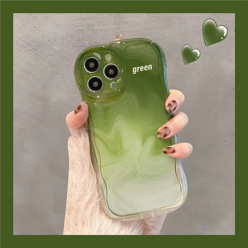 绿色晕染波浪iPhone13苹果14手机壳12pro max全包11防摔xr女xs软
