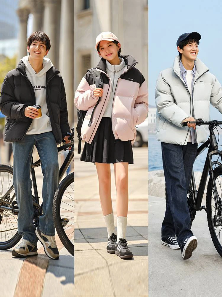 男士学院风休闲撞色立领轻轻男女同款羽绒服冬季