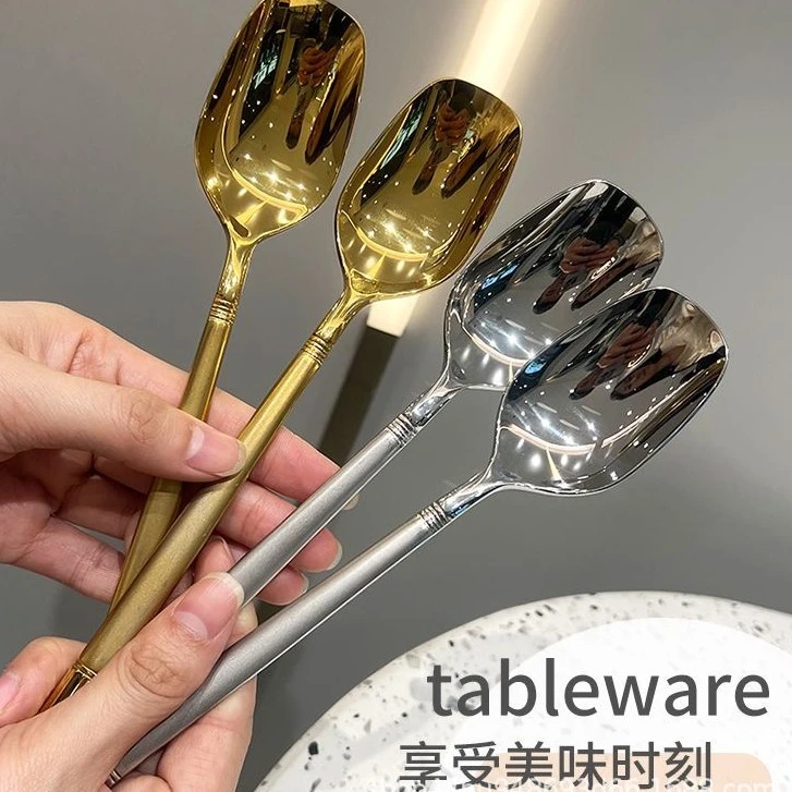 金铂喜韩式方头勺子灯笼勺高颜值网红调羹不锈钢加厚方头勺日常