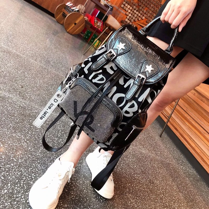 （深港澳甄选）高级感字母烫钻双肩包包女百搭洋气大容量背包夏旅行