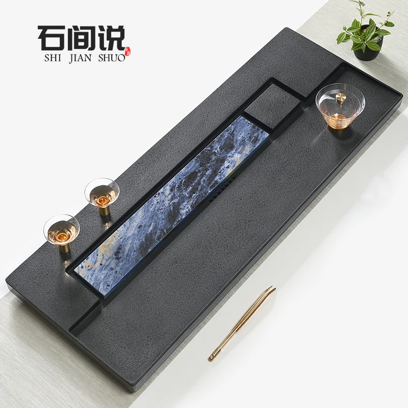 石间说乌金石茶盘天罗绿搭配奢石茶盘轻奢高级感蓝颜系列方物茶台
