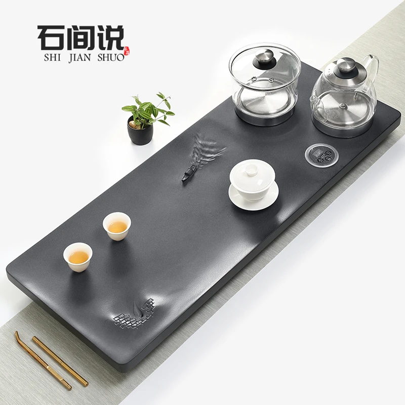 石间说天然乌金石茶盘高端家用茶盘电器一体船与岸全太太一体式