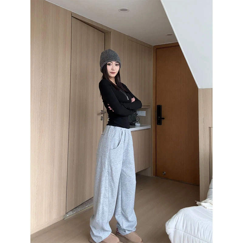 【年中QC】Q857阔腿裤女秋冬季高腰垂感洋气宽松直筒时尚运动休闲裤