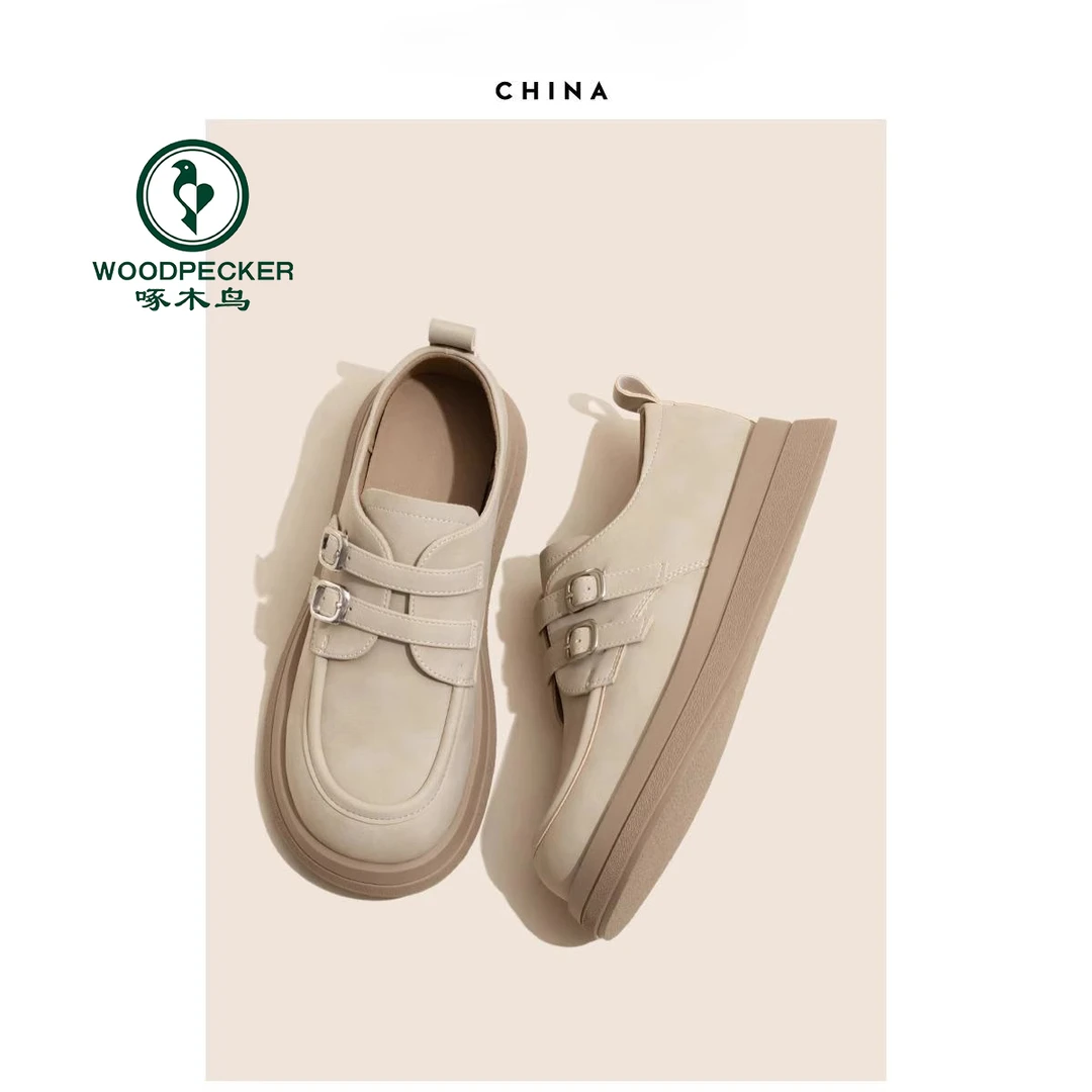 啄木鸟厚底勃肯鞋女2024新款秋季百搭复古平底小皮鞋配裙子乐福鞋