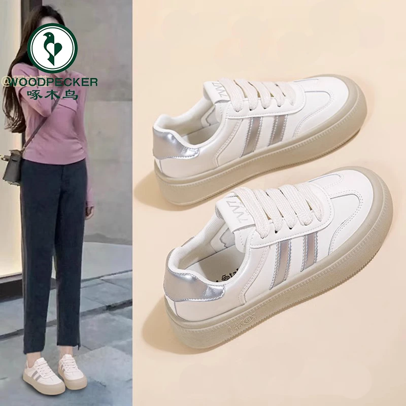 啄木鸟厚底小白鞋女2025春季新款百搭时尚休闲板鞋爆款德训女鞋子