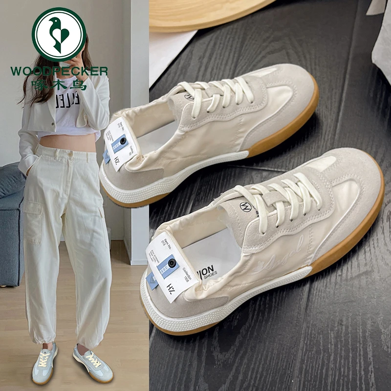 啄木鸟爆款德训阿甘鞋女2024夏季新款复古百搭薄款透气运动小白鞋
