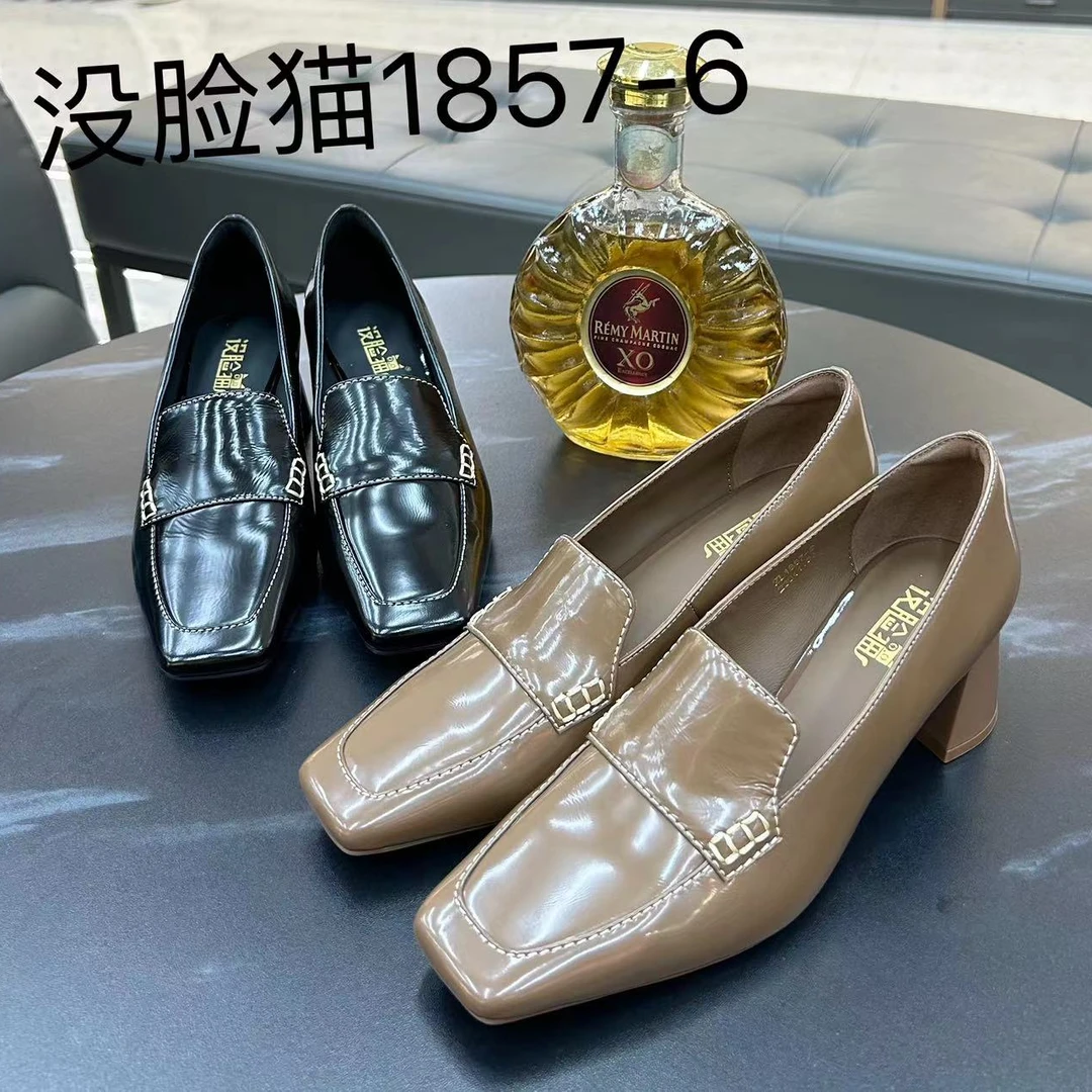 没脸猫2024春季时尚粗跟气质百搭女士高跟方头单鞋1857-6