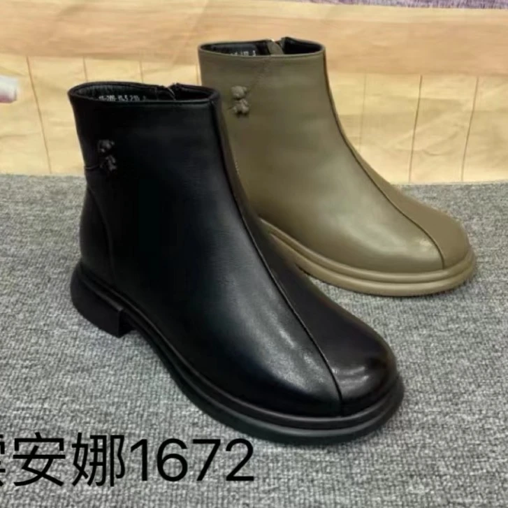 YUNANNA/雲安娜秋冬女士圆头休闲舒适低跟侧拉链时尚百搭短靴1672