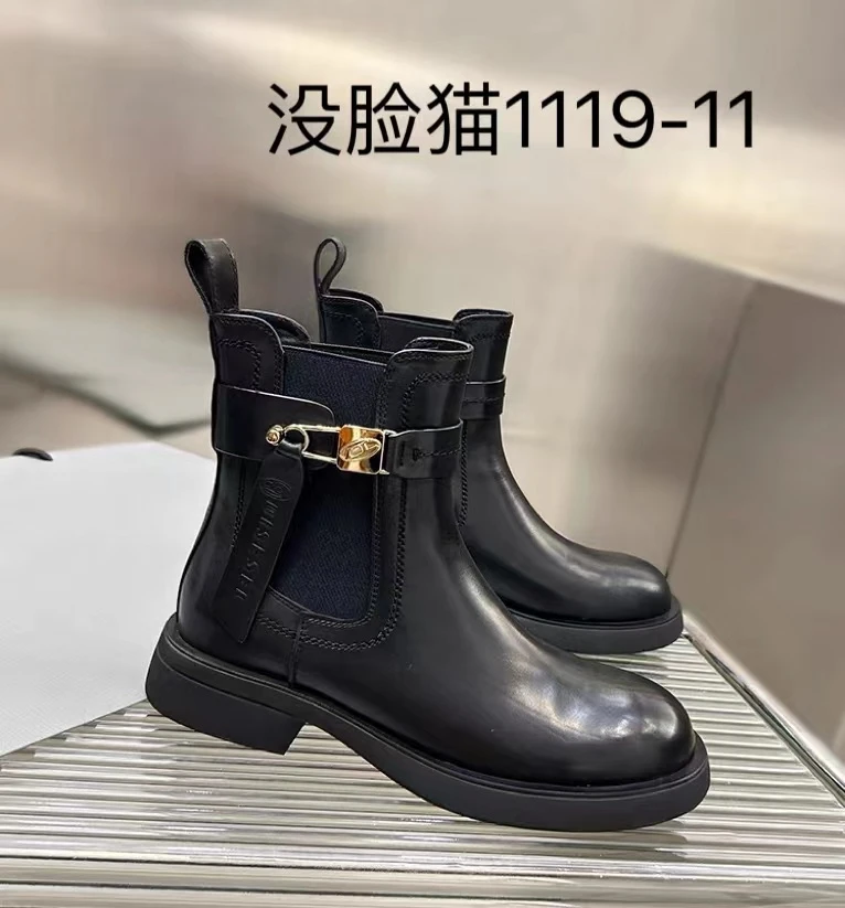 没脸猫秋冬时尚休闲百搭圆头女士真皮靴1119-11