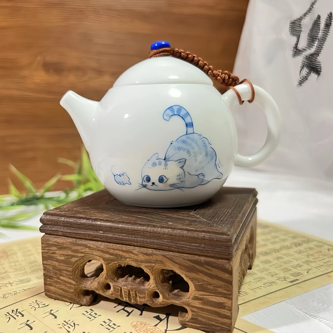 手绘猫和老鼠茶壶一人饮龙蛋断水壶110ml