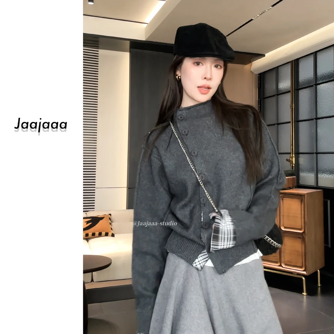 Jaajaaa日光岛屿 拼接袖口设计毛衣冬季百搭宽松/HXEB