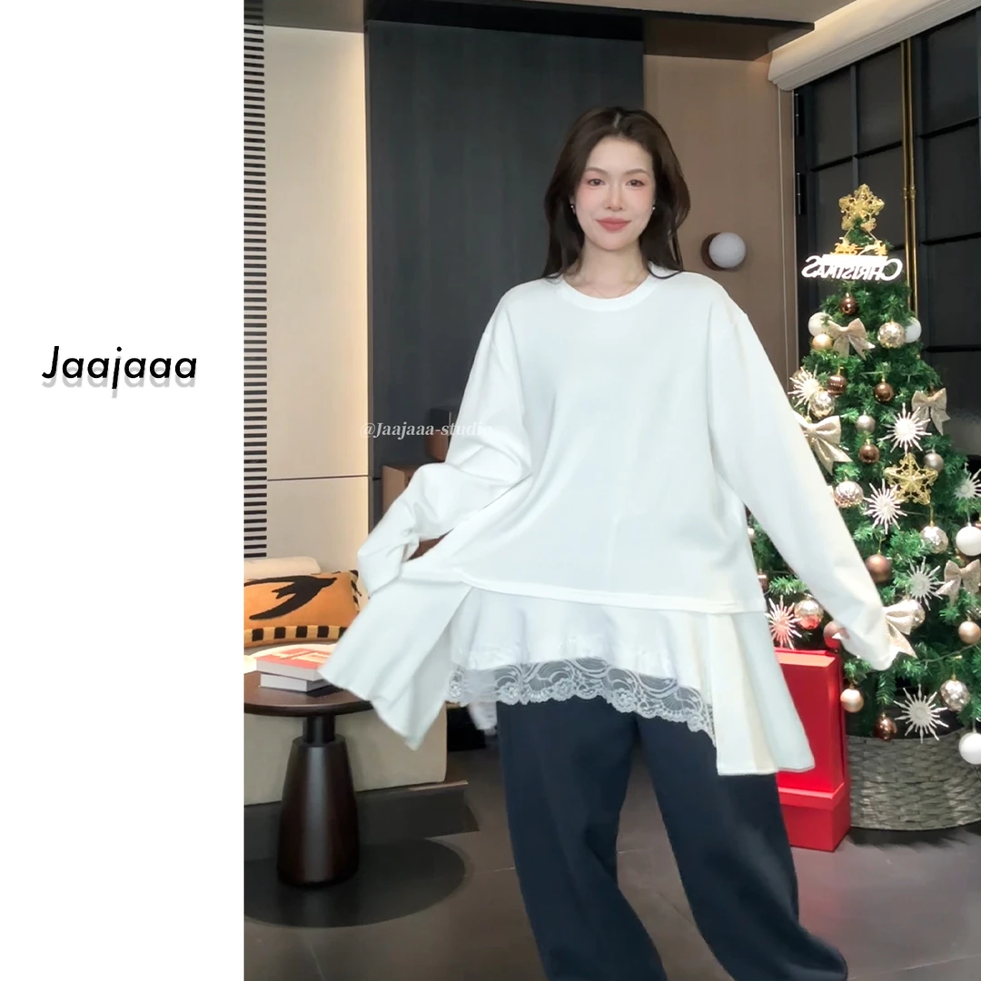 Jaajaaa巴黎夜旅 设计蕾丝花边长袖打底百搭显瘦/IEAX