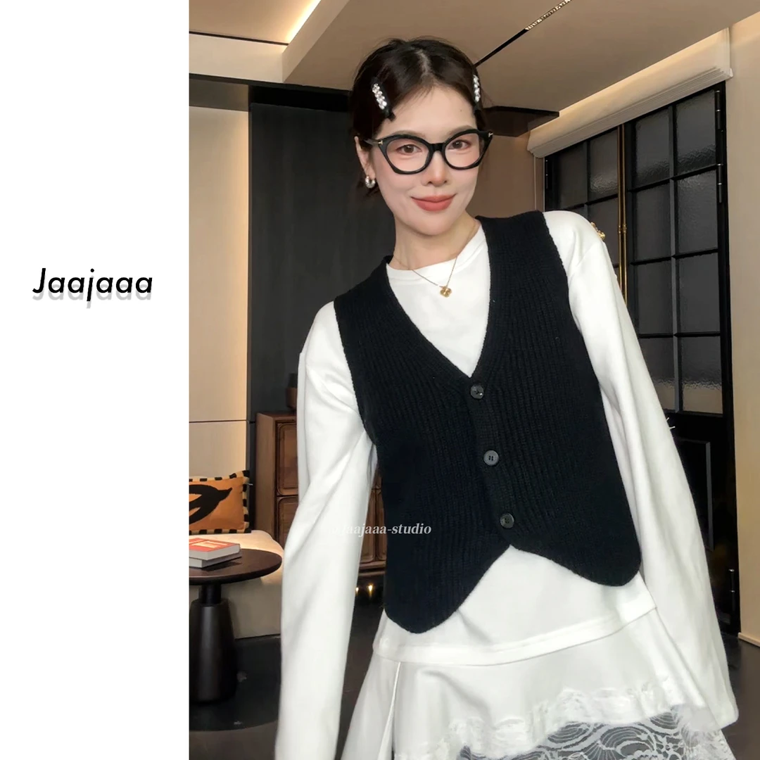 Jaajaaa岁秒冬寻 冬季复古时髦法式百搭ins纯色马甲/BFDE