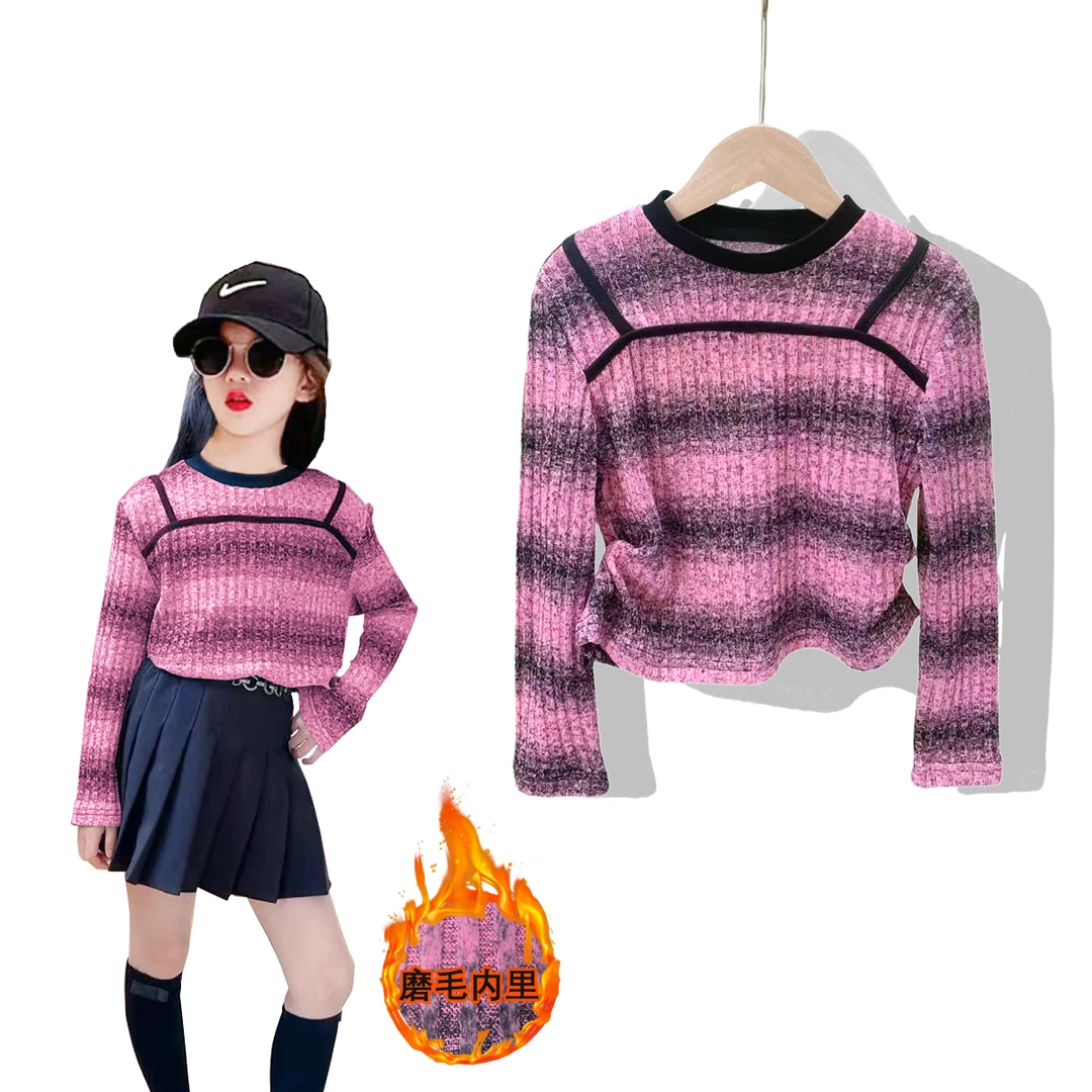 女童秋冬季加绒打底衫儿童保暖上衣衣服女孩宝宝女童秋装T恤长袖