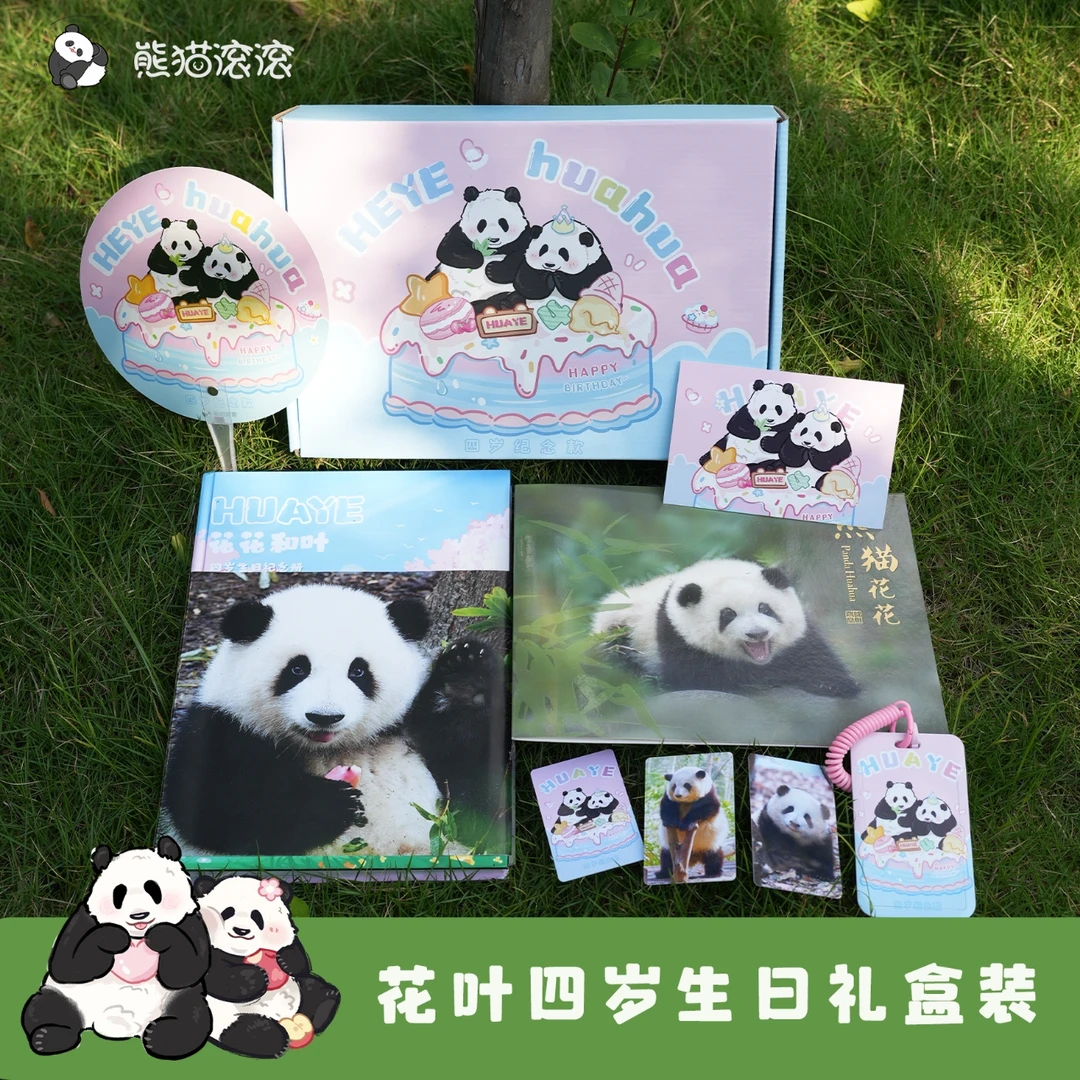 【熊猫花叶4岁生日礼盒限定款】内含花花叶叶的成长手册卡套扇子等