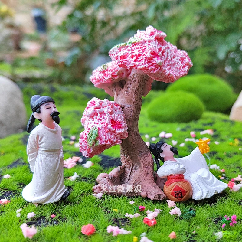 迷你中式李白醉酒举杯古代人小摆件微景观园艺假山盆景造景装饰品