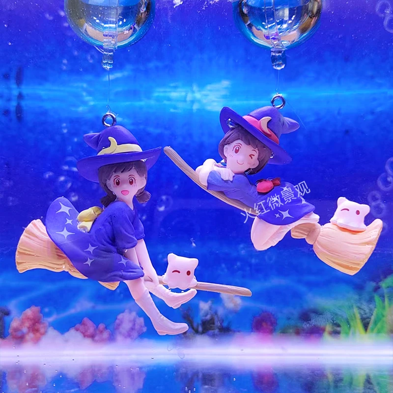 水族箱鱼缸造景漂浮摆件小魔女蓝胖子潜水员美人鱼公主悬浮装饰品