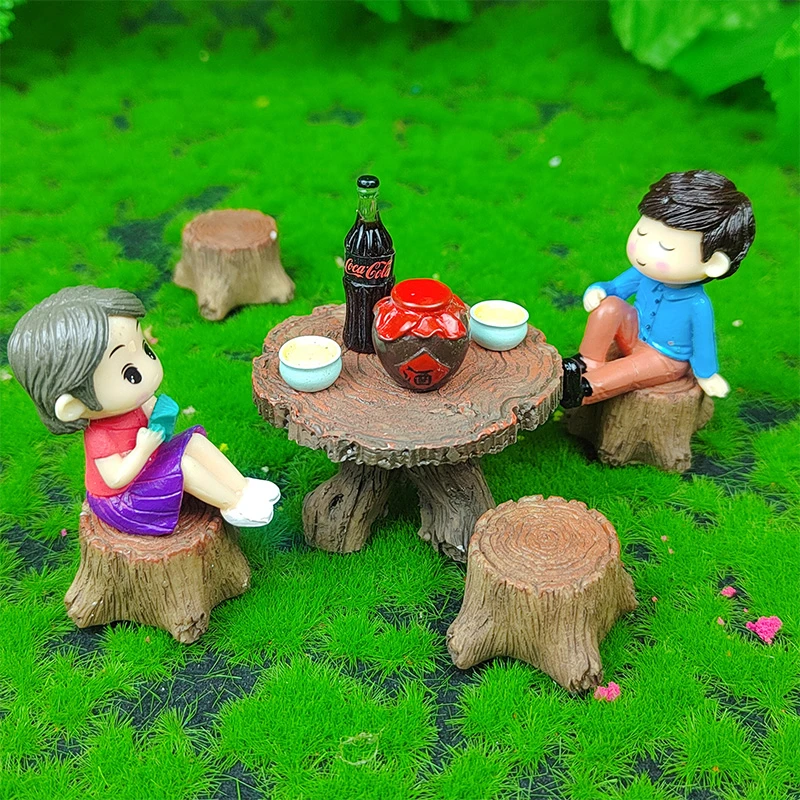 仿木桩桌子椅子微景观小摆件假山盆景鱼缸造景装饰品庭院盆栽配件