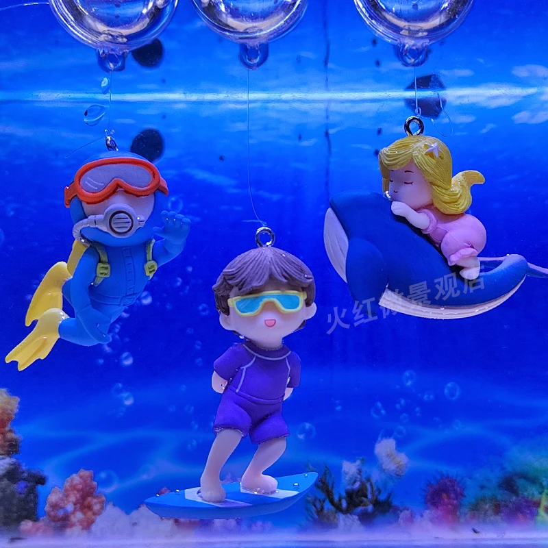 蓝胖子潜水员创意水族箱鱼缸造景装饰漂浮球悬浮摆件海底布景饰品