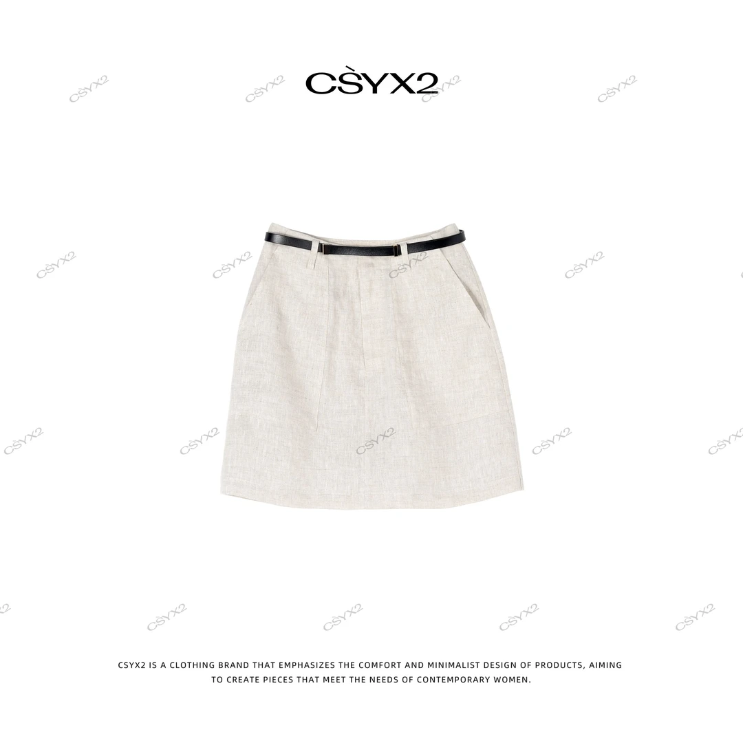 CsyX2-2024秋冬亚麻短款a字西装短裙配腰带D40721