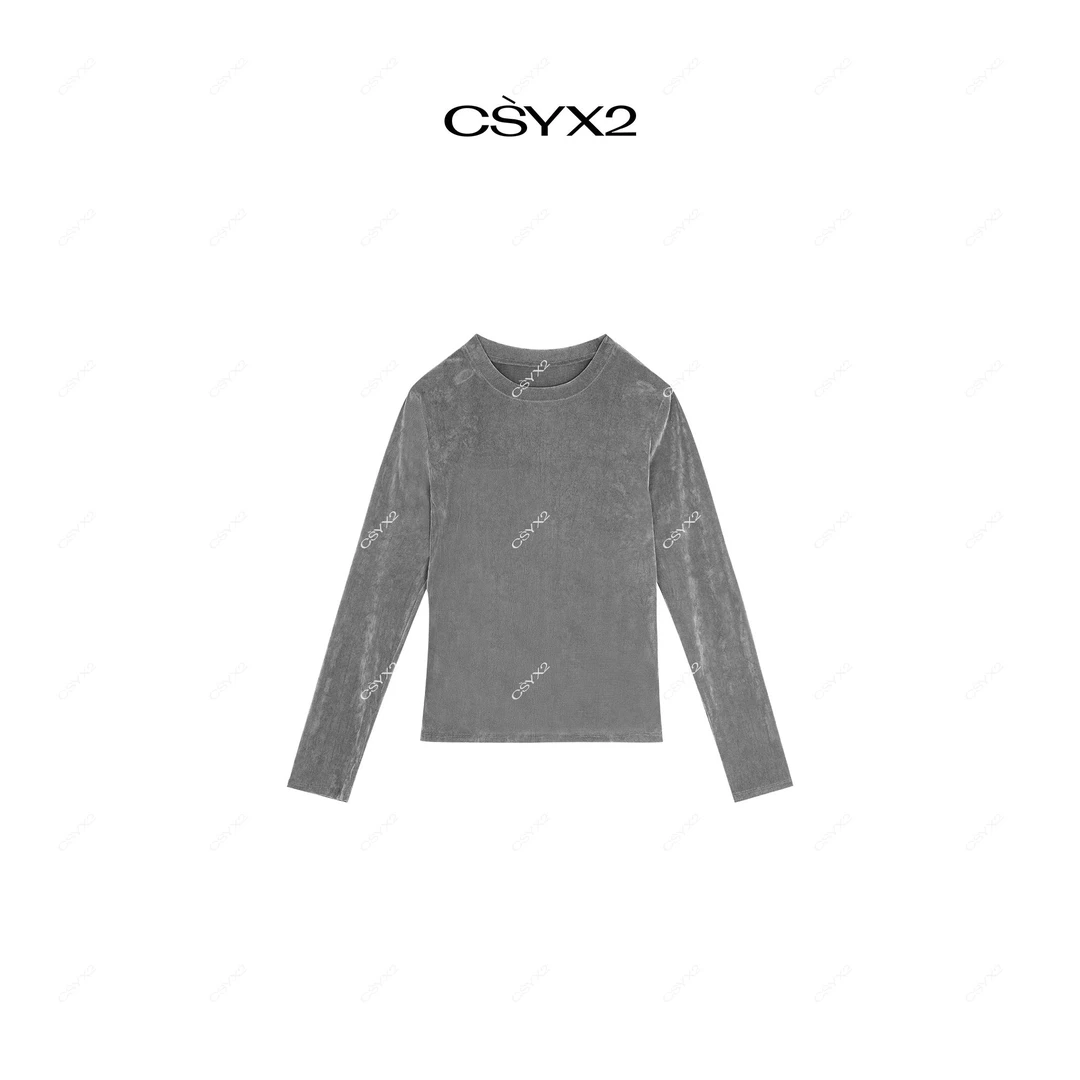 CsyX2-2025S/S夏季新款 时尚百搭丝绒做旧圆领丝绒长袖T恤S11151
