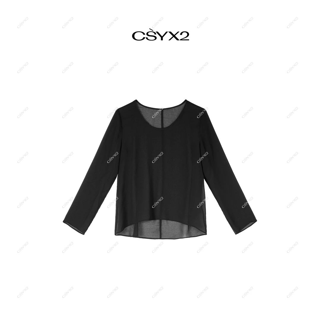 CsyX2-2025S/S早秋新款圆弧下摆宽松百搭罩衫百搭长袖T恤S11081