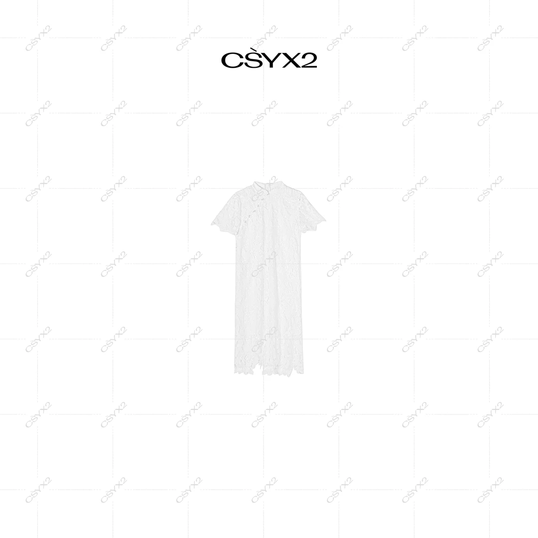 CsyX2-2025F/W优雅白色刺绣蕾丝灯笼袖连衣裙L30765