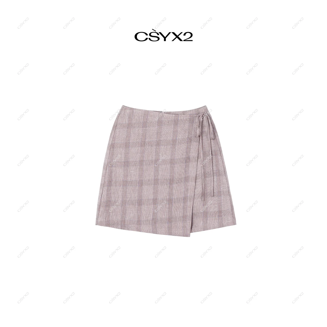 CsyX2-2025S/S早秋新款夏日新款时尚减龄格纹系带短裙D40728