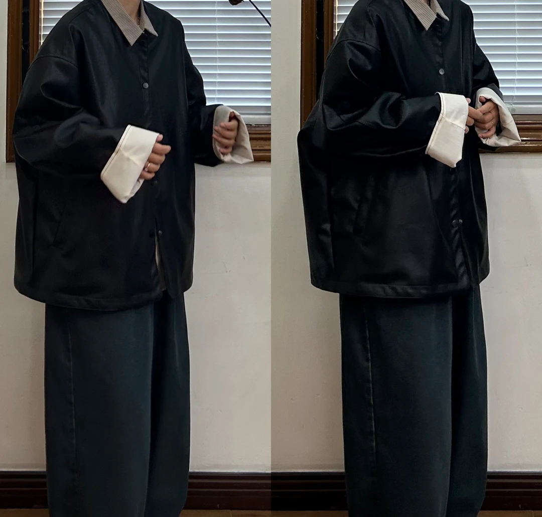 秋季新款宽松大版休闲百搭皮衣外套8270