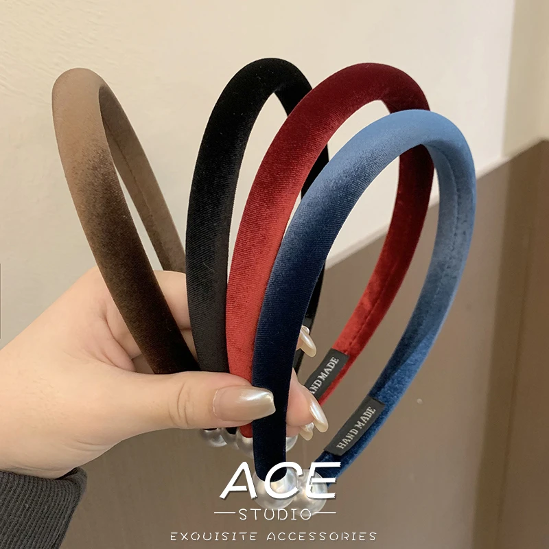 不勒头~法式优雅丝绒发卡发箍秋冬高级感针织发饰细款高颅顶头箍