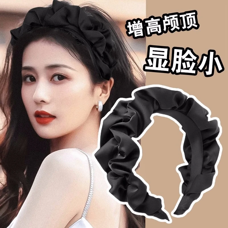 白鹿同款增高颅顶褶皱发箍女款秋冬发卡显脸小洗脸头箍2025年新款