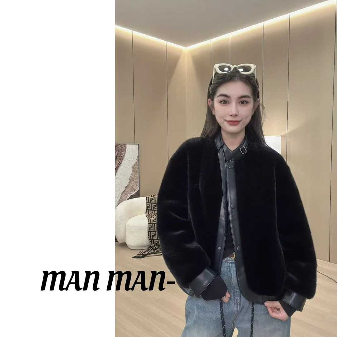 MM / ’冻龄机车‘新款气质简约百搭短款冬季保暖毛毛外套32083