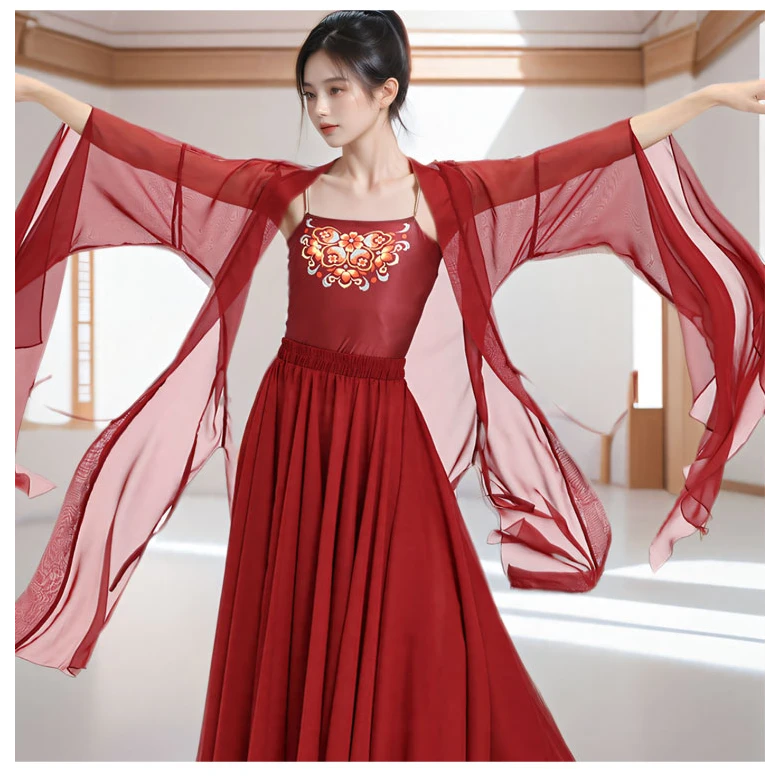 古典舞蹈练功服中国风演出服装飘逸开衫上衣女秋披肩长款纱衣