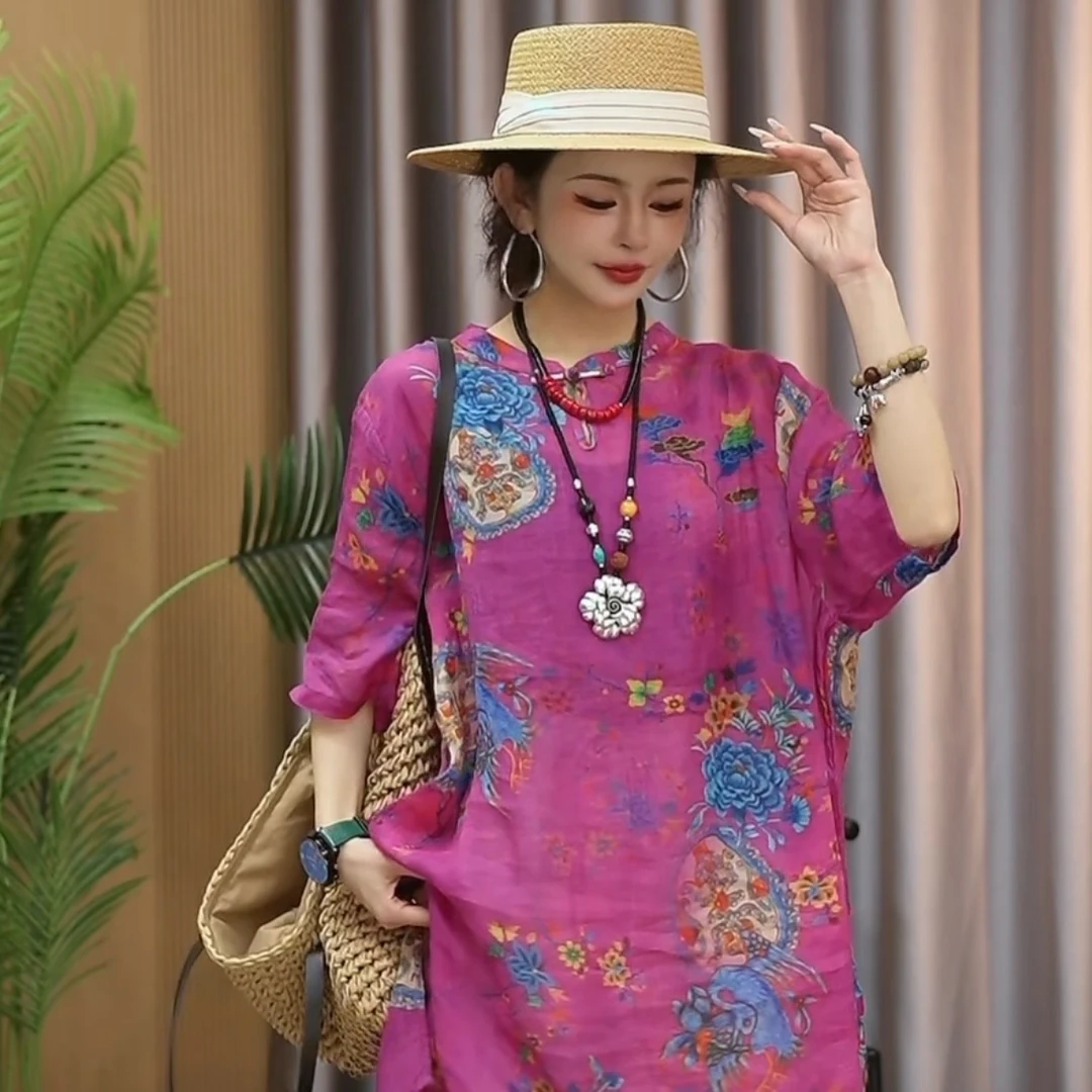 2024夏季新款女连衣裙印花长款大版减龄显气质宽松显瘦凉感24592