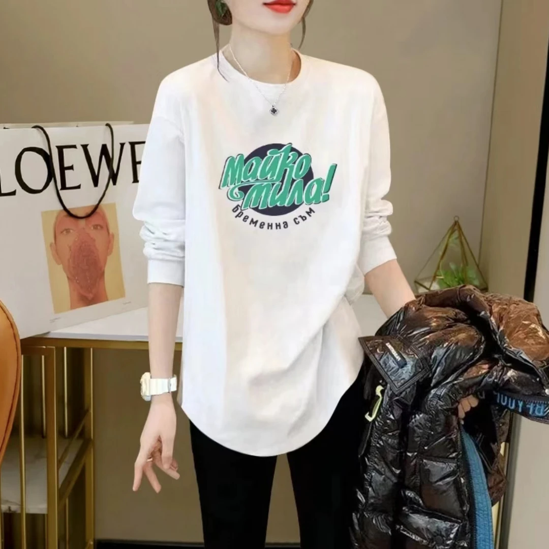 长袖秋衣男女休闲透气时尚百搭圆领印花T恤MOU