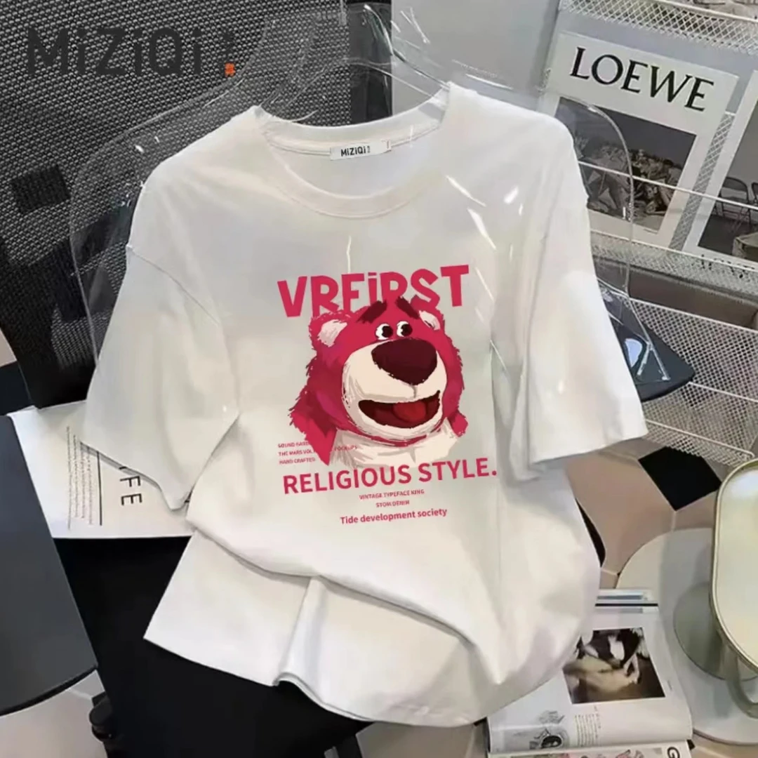 2024夏季短袖男女休闲透气时尚百搭圆领印花T恤 草莓熊