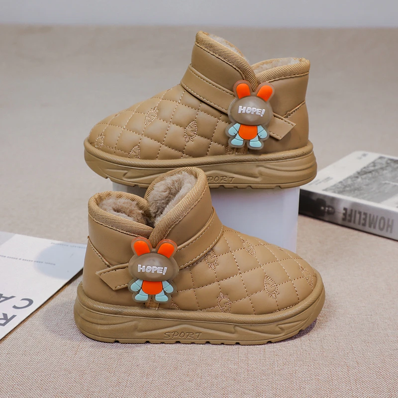 雪地靴女童男童宝宝防滑短靴加厚棉鞋学生小童中大童保暖秋冬皮面