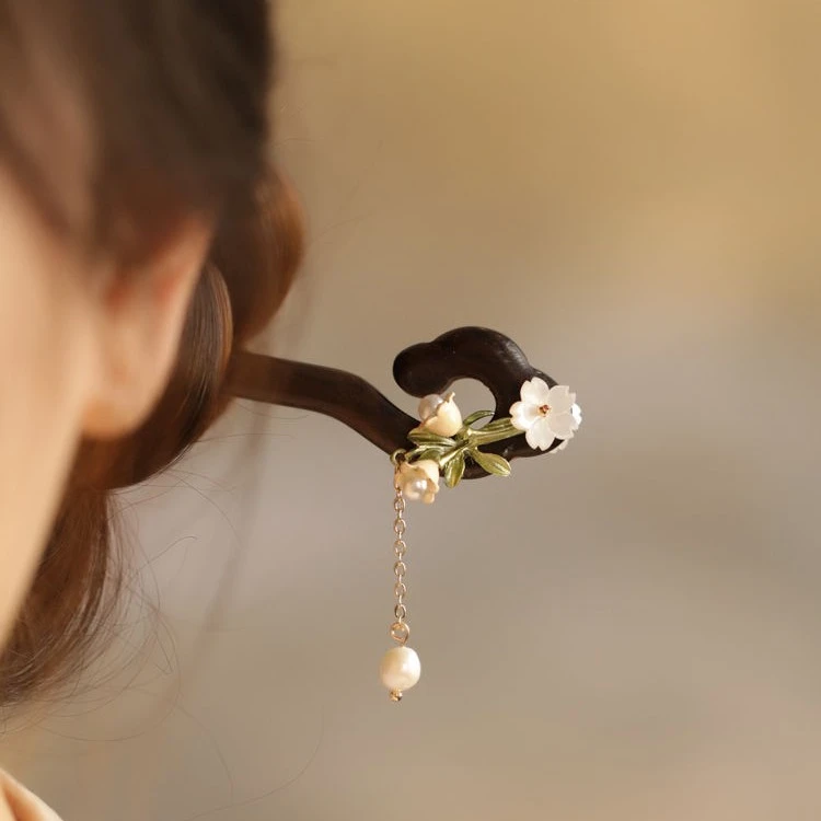 发簪新中式 清新铃兰木簪盘发旗袍配饰复古流苏头饰 低丸子头发饰