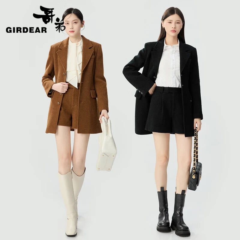 GIRDEAR/哥弟气质通勤绵羊毛收腰西装式外套短裤1400794+1100529