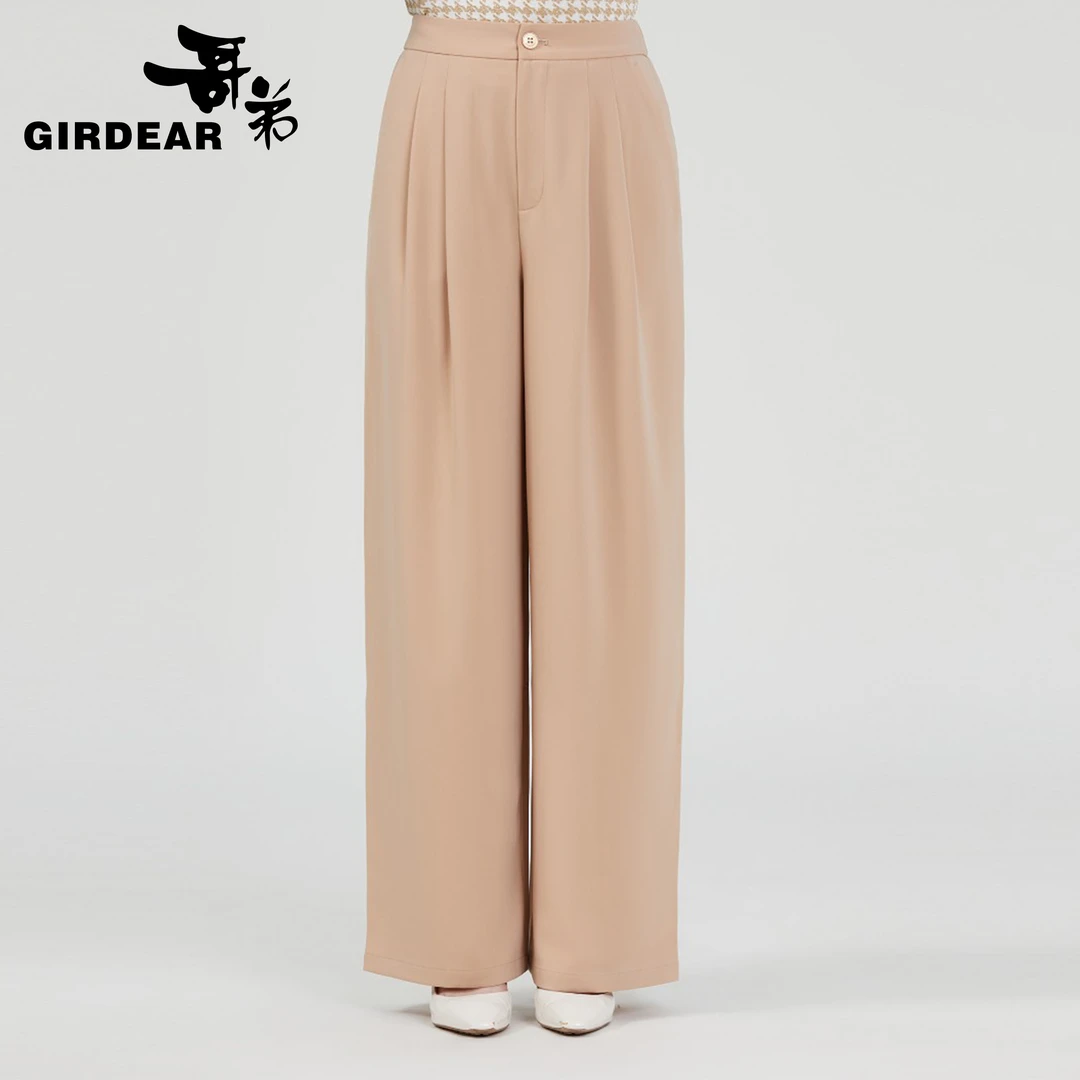 GIRDEAR/哥弟通勤百搭显瘦高腰休闲垂感直筒西装裤女1100450