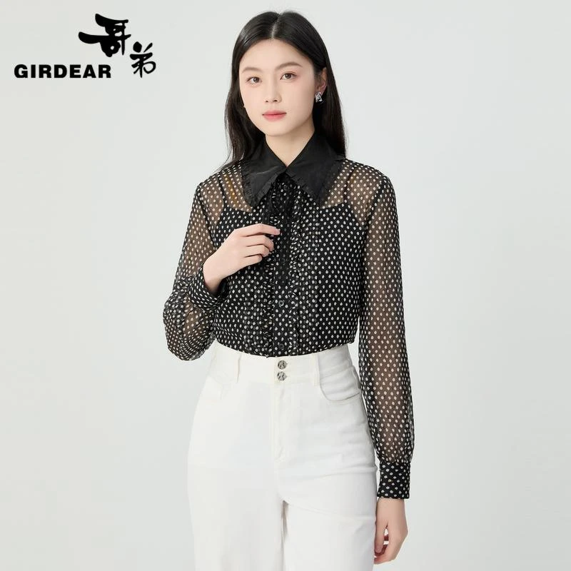 GIRDEAR/哥弟高级感百搭显瘦长袖衬衫洋气减龄小衫1300973