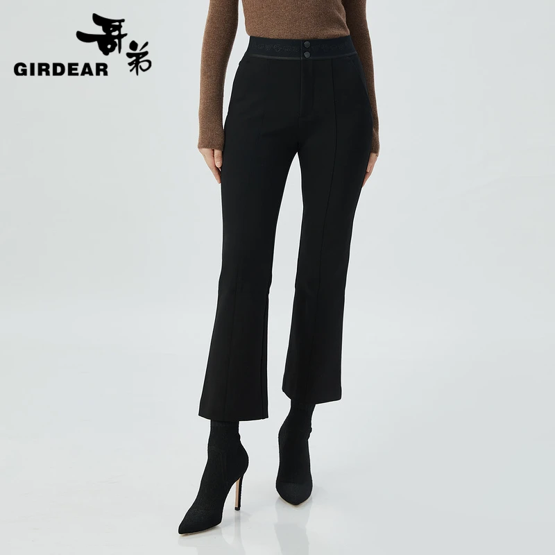 GIRDEAR/哥弟新款植绒时尚显瘦微喇裤中腰百搭九分裤女1100485